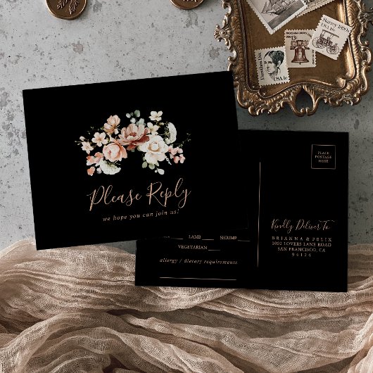 UAwg Postkarte des Black Royal Floral Menu