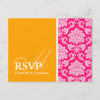 UAwg-Postkarte für Hot Rosa und Orange Damask Einladungspostkarte