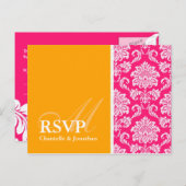 UAwg-Postkarte für Hot Rosa und Orange Damask Einladungspostkarte (Vorne/Hinten)
