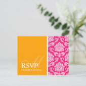 UAwg-Postkarte für Hot Rosa und Orange Damask Einladungspostkarte (Stehend Vorderseite)