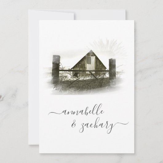 *~* UAWG QR Barn American Flag AR19 Wedding Einladung (Vorderseite)