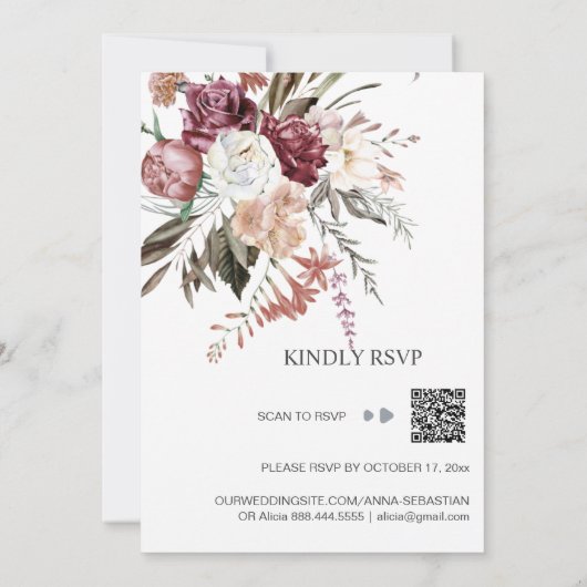 *~* UAWG QR BlumenMERLOT Rose AR15 WEDDING Einladung (Rückseite)