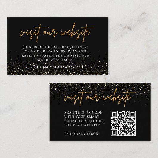 UAwg QR-Code der Black and Gold Wedding Website Begleitkarte (Vorne/Hinten)