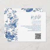 UAWG QR Code French Floral Toile Blue Wedding RSVP Karte (Vorne/Hinten)