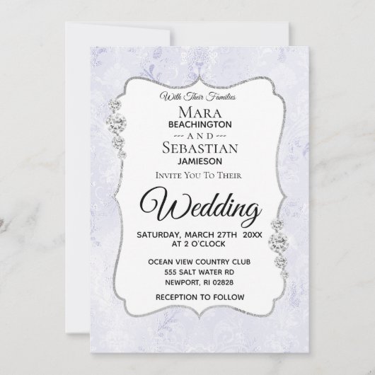 *~* UAWG + QR + FOTO Diamant Damask Hochzeit Einladung (Vorderseite)