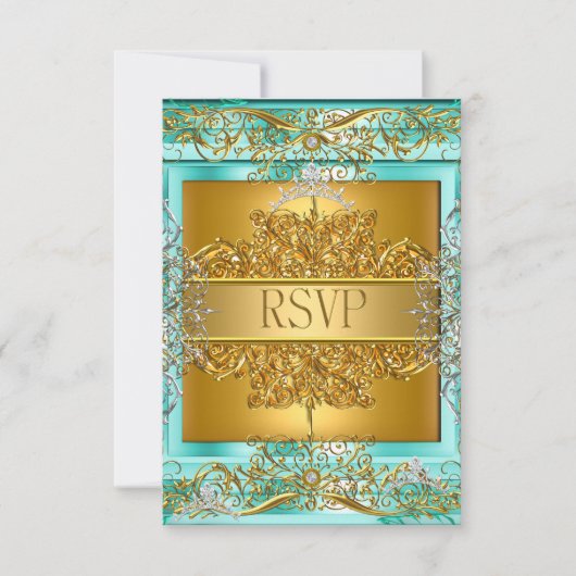 UAWG Quinceañera 15. Geburtstag Gold Aquamarin RSVP Karte (Vorderseite)