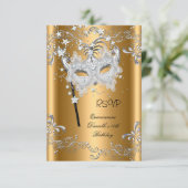 UAWG Quinceanera 15. Geburtstag Gold Masquerade RSVP Karte (Stehend Vorderseite)