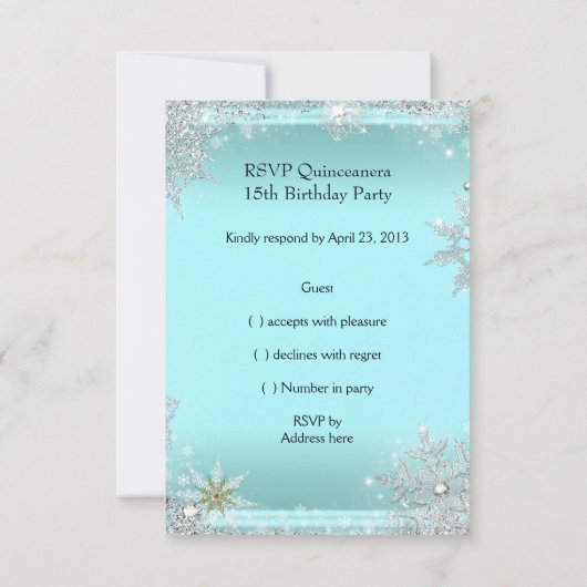 UAWG Quinceanera 15 Silver Aquamarin Gold Elite RSVP Karte (Rückseite)