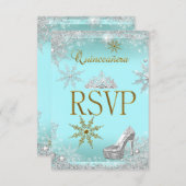 UAWG Quinceanera 15 Silver Aquamarin Gold Elite RSVP Karte (Vorne/Hinten)