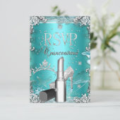 UAWG Quinceanera Party Aquamarin Tiara Lipstick Sc RSVP Karte (Stehend Vorderseite)
