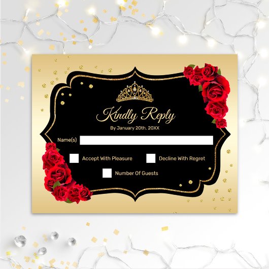 UAWG Quinceanera Party - Gold Black Red Card Einladung