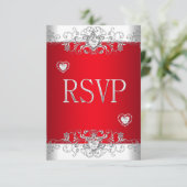 UAWG red Silver White Diamond Hearts RSVP Karte (Stehend Vorderseite)