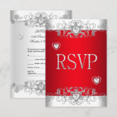 UAWG red Silver White Diamond Hearts RSVP Karte (Vorne/Hinten)