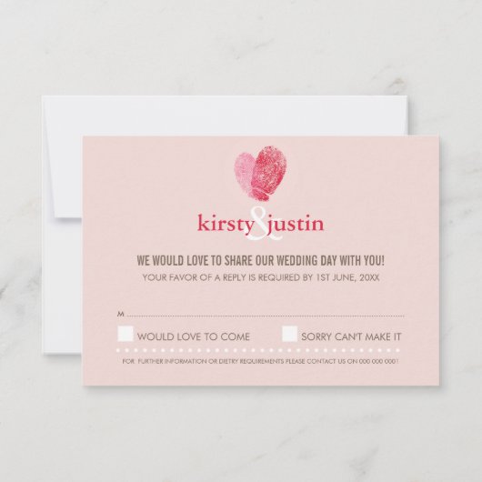 UAWG REPLATTE niedlicher Fingerabdruck Herzpaar pi RSVP Karte (Rückseite)