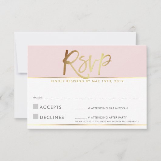 UAWG REPLY CARD Blassrosa Goldskript RSVP Karte (Vorderseite)