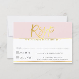 uAwg REPLY CARD Blassrosa Goldskript RSVP Karte