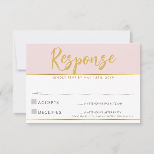 UAWG REPLY CARD Blassrosa Goldskriptpunkte RSVP Karte (Vorderseite)
