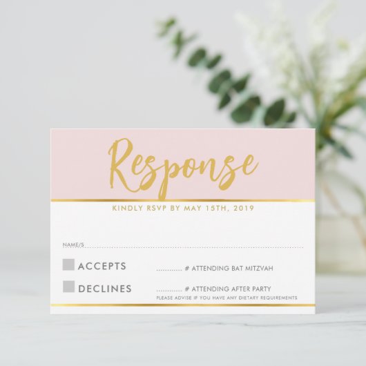 UAWG REPLY CARD Blassrosa Goldskriptpunkte RSVP Karte (Stehend Vorderseite)