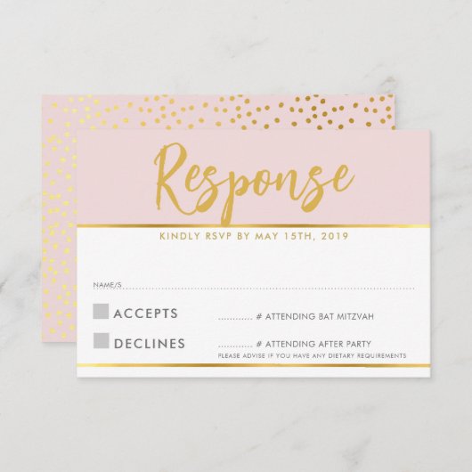 UAWG REPLY CARD Blassrosa Goldskriptpunkte RSVP Karte (Vorne/Hinten)