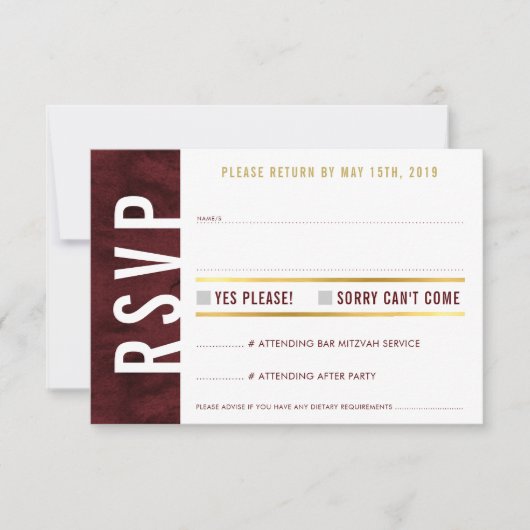 UAWG REPLY CARD Fettblock Modernes Rotmarogold RSVP Karte (Vorderseite)