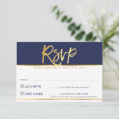 UAWG REPLY CARD Moderne, blaue Goldschrift RSVP Karte (Stehend Vorderseite)