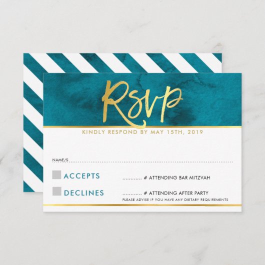 UAWG REPLY CARD Modernes, aquamarin-blaues Goldskr RSVP Karte (Vorne/Hinten)