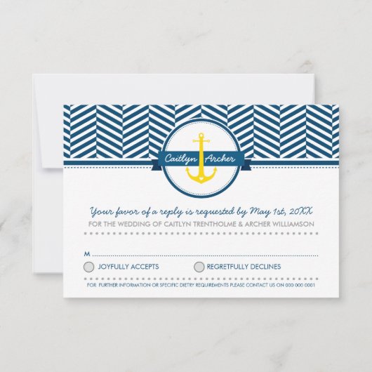 UAWG REPLY CARD Monogramm moderner nautischer Anke RSVP Karte (Rückseite)