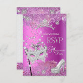 UAWG Reply Masquerade Quinceanera 15. Party Rosa RSVP Karte (Vorne/Hinten)