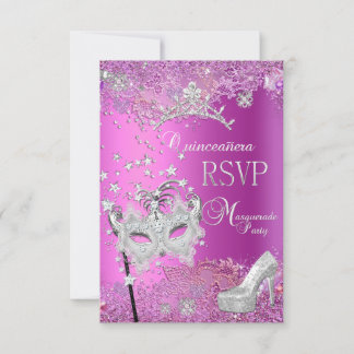 UAWG Reply Masquerade Quinceanera 15. Party Rosa RSVP Karte