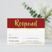UAWG REPLY moderne rote Bordeaux Gold Response Car RSVP Karte (Stehend Vorderseite)