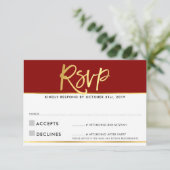 UAWG REPLY Modernes dunkelrotes Bordeaux-Goldschri RSVP Karte (Stehend Vorderseite)
