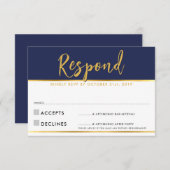 UAWG REPLY Modernes, einfaches Marineboldgold RSVP Karte (Vorne/Hinten)