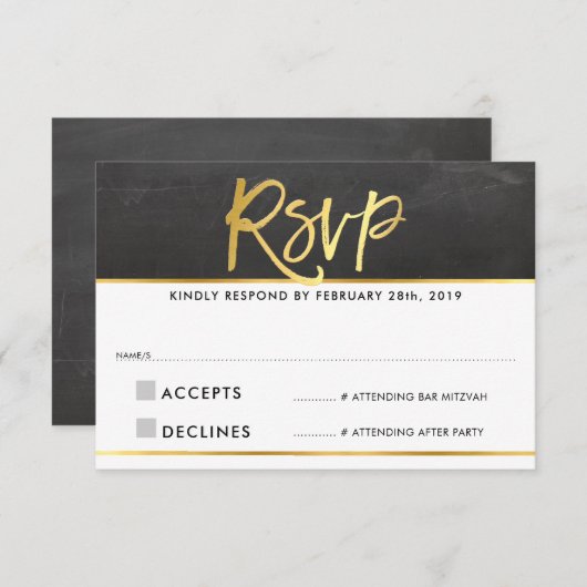 UAWG REPLY Modernes Grauschalkpappgoldschreiben RSVP Karte (Vorne/Hinten)