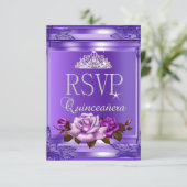 UAWG Reply Quinceanera 15 Party Lila Rosa Rosen RSVP Karte (Stehend Vorderseite)