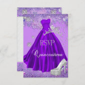 UAWG Reply Quinceanera Lila Tiara Kleidung Schuhe RSVP Karte (Vorne/Hinten)
