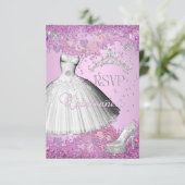 UAWG Reply Quinceanera Pink Tiara Kleidung Schuhe RSVP Karte (Stehend Vorderseite)
