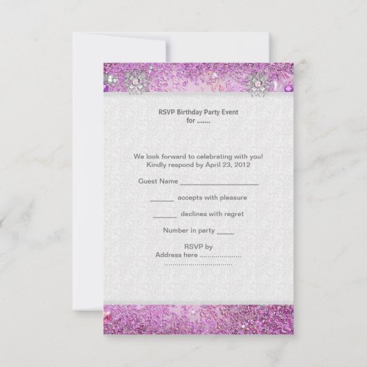 UAWG Reply Quinceanera Pink Tiara Kleidung Schuhe RSVP Karte (Rückseite)