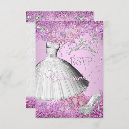 UAWG Reply Quinceanera Pink Tiara Kleidung Schuhe RSVP Karte (Vorne/Hinten)