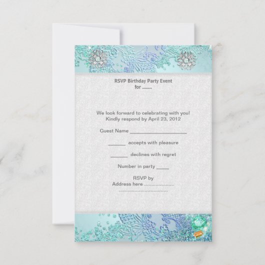 UAWG Reply Quinceanera Soft Aquamarine Tiara Kleid RSVP Karte (Rückseite)