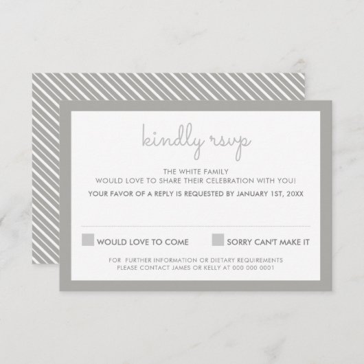 UAWG REPLY REPONSE, einfaches Stripmuster grau Einladung (Vorne/Hinten)