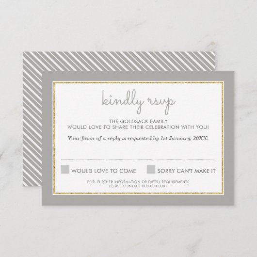 UAWG REPLY REPONSE, einfaches Stripmuster grau RSVP Karte (Vorne/Hinten)