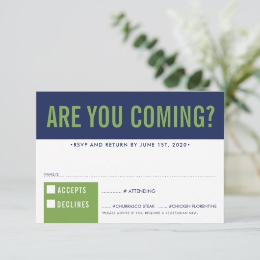 UAWG REPLY REPONSE Fantastische Blockmarinade grün RSVP Karte (Stehend Vorderseite)