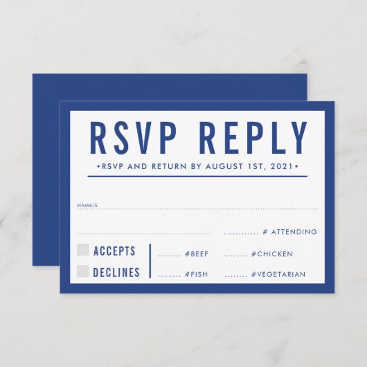UAWG REPLY REPONSE Moderne fett römisch-blau RSVP Karte (Vorne/Hinten)