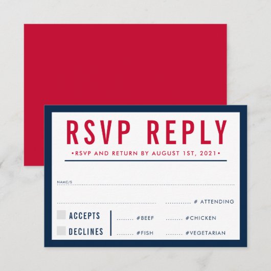 UAWG REPLY REPONSE Moderne fette Junge Marine rot RSVP Karte (Vorne/Hinten)