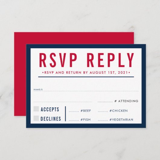 UAWG REPLY REPONSE Moderne fette Junge Marine rot RSVP Karte (Vorne/Hinten)