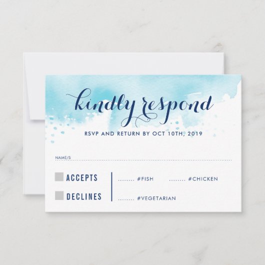 UAWG REPLY RESPONSE Blau Aquarell Erwachsenenmahlz RSVP Karte (Vorderseite)