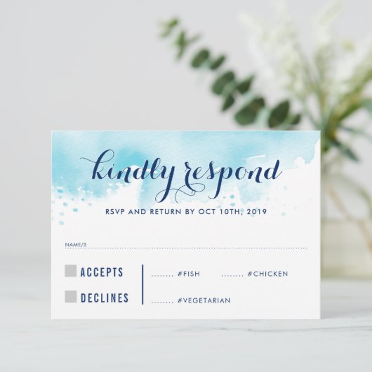 UAWG REPLY RESPONSE Blau Aquarell Erwachsenenmahlz RSVP Karte (Stehend Vorderseite)