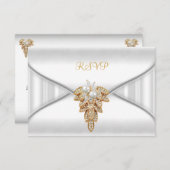 UAWG Reply Response Elegant White Gold Jewel Einladung (Vorne/Hinten)