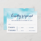 UAWG REPLY RESPONSE Moderne, blaue Aquarellmahlzei RSVP Karte (Vorne/Hinten)