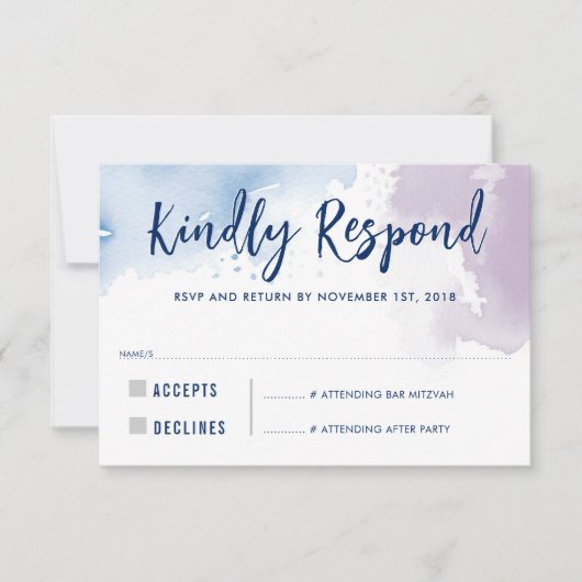 UAWG REPLY RESPONSE Moderne blaue lila Aquarellfar RSVP Karte (Vorderseite)